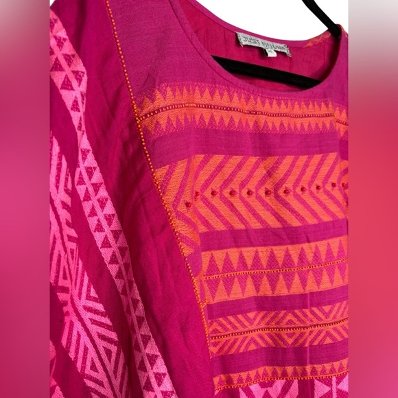 Just Bellina Pink Muliprint Boho Beaded Oversized Sleeves Tassle Ties Size XS - Picture 7 of 14